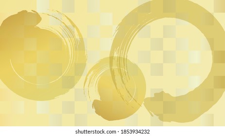 Round golden brush stroke and checkered background illustration.