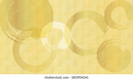 Round golden brush stroke and checkered background illustration.