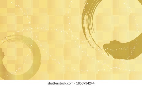 Icono redondo de pincel dorado e ilustración de fondo a cuadros.