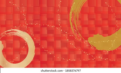 Round golden brush stroke and checkered background illustration.Red version.