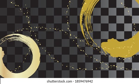 Rund goldener Pinselstrich und karierte Hintergrundgrafik.Schwarze Version.