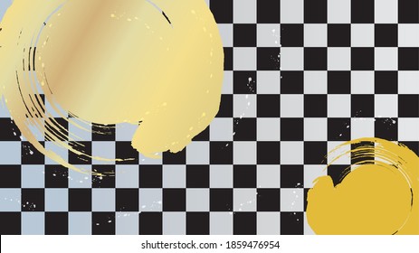 Round golden brush stroke and checkered background illustration.Black version.