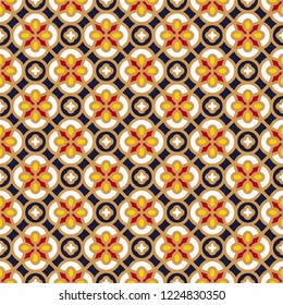 Round golden decor seamless pattern, vector