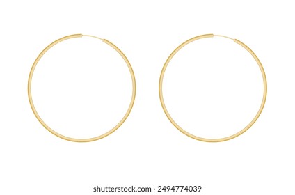 Aretes dorados redondos de la maqueta aislados sobre fondo blanco. Pulseras de oro femenino. Vector