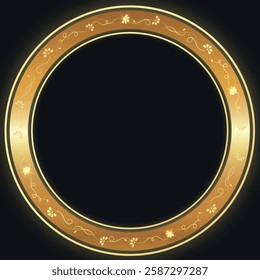 Round Golden Floral Frame, Border, Transparent, Gold Ring, Elegant Circle, Vector