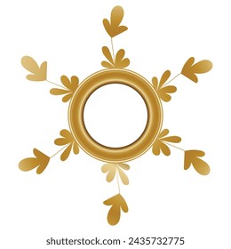 Round golden floral vintage wooden frame for your design. Vintage cover. Place for text. Vintage antique gold beautiful rectangular frames. Template vector illustration.