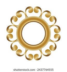 Round golden floral vintage wooden frame for your design. Vintage cover. Place for text. Vintage antique gold beautiful rectangular frames. Template vector illustration.