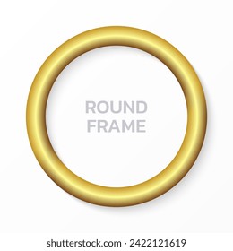 Round golden frame. 3d circle ring. Golden frame design. Vector illustration.