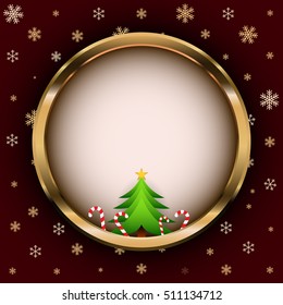 Round golden frame with Christmas background