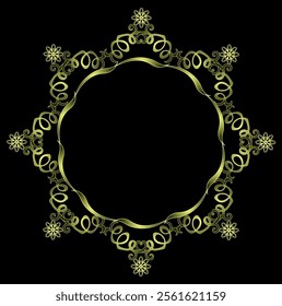 
Round golden frame decorated with a beautiful floral pattern on a black background