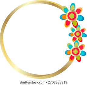 Quadro dourado redondo com vetor flores