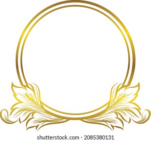 Round golden frame, isolated on transparent background. Golden border design. VECTOR