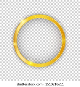 Round golden frame with lights effect on transparent background. Shining banner with stars and glitter. Vector template
