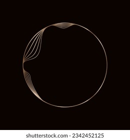 Round golden frame on a black background, golden element in art deco style. Vector abstract linear object.