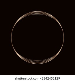 Round golden frame on a black background, golden element in art deco style. Vector abstract linear object.