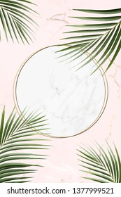 Round golden frame on a tropical background vector
