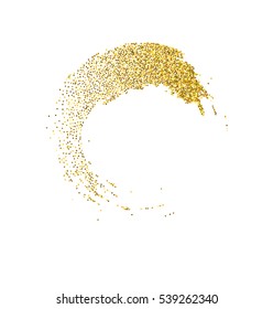Round Golden frame on a white background. Abstract hand sketched elements and design. Gold stamp glitter. Vector Illustration