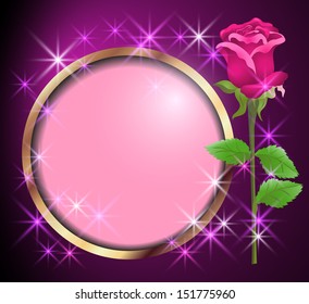 Round golden frame and rose 