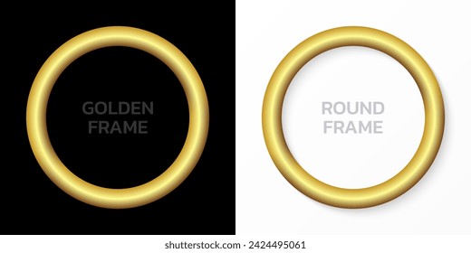 Runder goldener Rahmensatz. 3D-Kreis-Ring. Goldenes Rahmendesign. Vektorgrafik.
