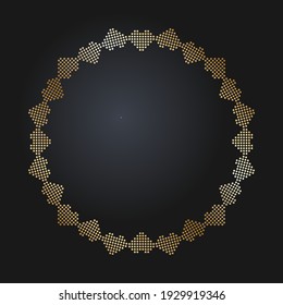 Round golden frame with textured hearts. Valentine's Day Design. Vector EPS 10.