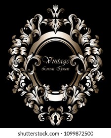Round Golden Frame Vector. Classic rich ornamented carved decors. Baroque sophisticated designs