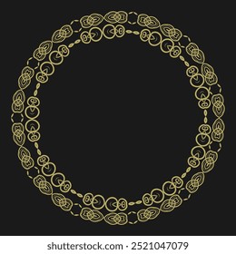 Round golden frame in vintage style on black background. Version 23. Vector illustration