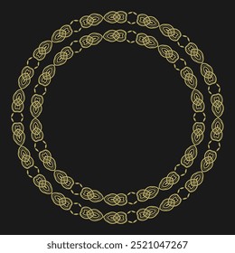 Quadro dourado redondo em estilo vintage no fundo preto. Versão 22. Ilustração vetorial
