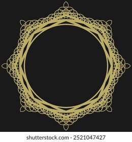 Quadro dourado redondo em estilo vintage no fundo preto. Versão 21. Ilustração vetorial