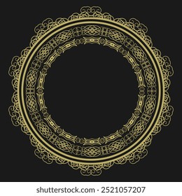 Quadro dourado redondo em estilo vintage no fundo preto. Versão 19. Ilustração vetorial