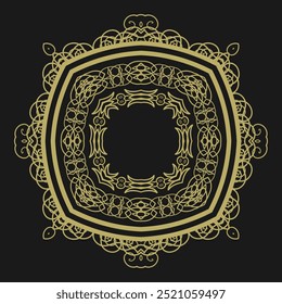 Quadro dourado redondo em estilo vintage no fundo preto. Versão 20. Ilustração vetorial