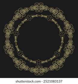 Quadro dourado redondo em estilo vintage no fundo preto. Versão 16. Ilustração vetorial