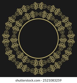 Round golden frame in vintage style on black background. Version 13. Vector illustration