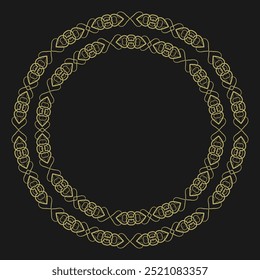 Quadro dourado redondo em estilo vintage no fundo preto. Versão 11. Ilustração vetorial