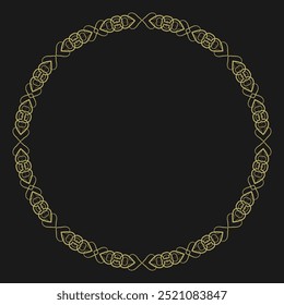 Round golden frame in vintage style on black background. Version 10. Vector illustration