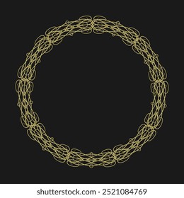 Quadro dourado redondo em estilo vintage no fundo preto. Ilustração vetorial