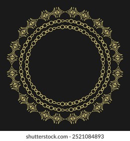 Quadro dourado redondo em estilo vintage no fundo preto. Versão 8. Ilustração vetorial