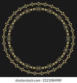 Round golden frame in vintage style on black background. Version 5. Vector illustration