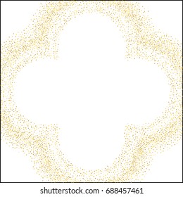 Round golden sand frame or border of random scatter golden circles isolated on white.
