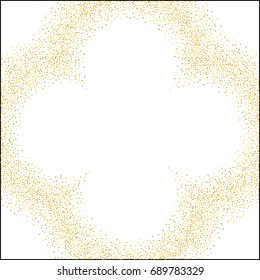 Round golden sand frame or border of random scatter golden circles isolated on white.