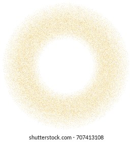 Round golden sand frame or border of random scatter golden circles isolated on white.