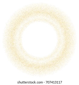Round golden sand frame or border of random scatter golden circles isolated on white.