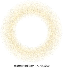 Round golden sand frame or border of random scatter golden circles isolated on white.