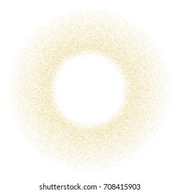 Round golden sand frame or border of random scatter golden circles isolated on white.