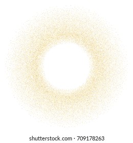 Round golden sand frame or border of random scatter golden circles isolated on white.