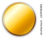 Round golden vector medal with shadow.