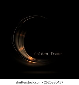 Round gorgeous isolated brown frame with bright glitter on black background