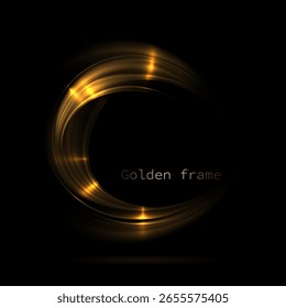 Runder, wunderschöner, isolierter goldener Rahmen mit hellem Glitzer auf schwarzem Hintergrund
