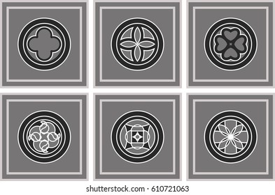 Round gothic windows on gray background