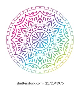 Runder Farbverlauf-Mandala auf weißem, isoliertem Hintergrund. Abstraktes Mandala-Design für Yoga, Meditationsposter, Banner, Tapete