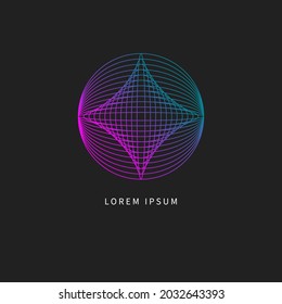 Round gradient line abstract futuristic logo. Digital purple conemporary icon. Surreal circle. 
